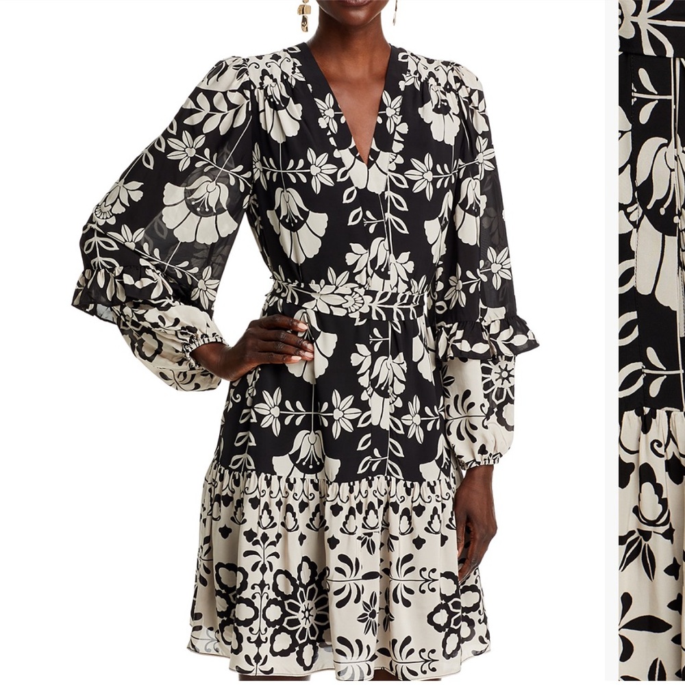 Kobi Halperin Black and Cream Floral Dress